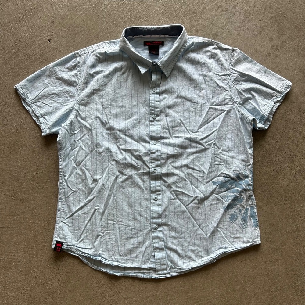 Vintage Y2K Tony Hawk Button Up Shirt Mens XXL Blue Short Sleeve Pinstripe